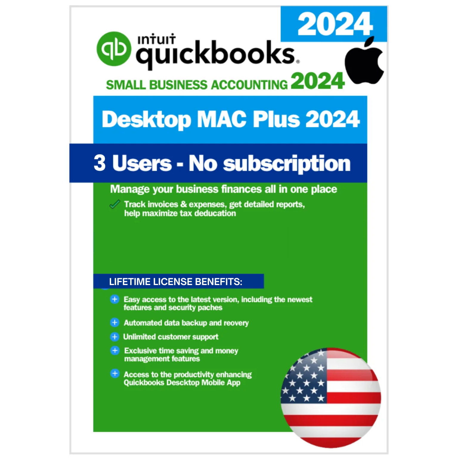 QuickBooks Desktop Mac Plus 2024 – No Subscription – USA Version (3 User)